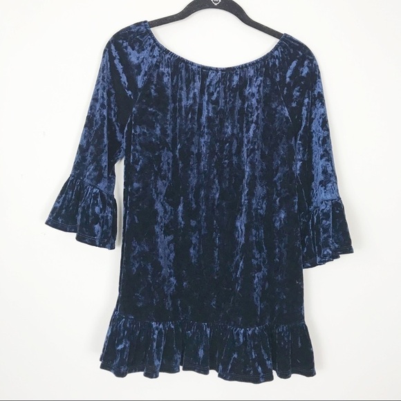 BEACHLUNCHLOUNGE Blue Crushed Velvet Peplum Blouse Fall Winter Holiday Career M - Picture 5 of 7